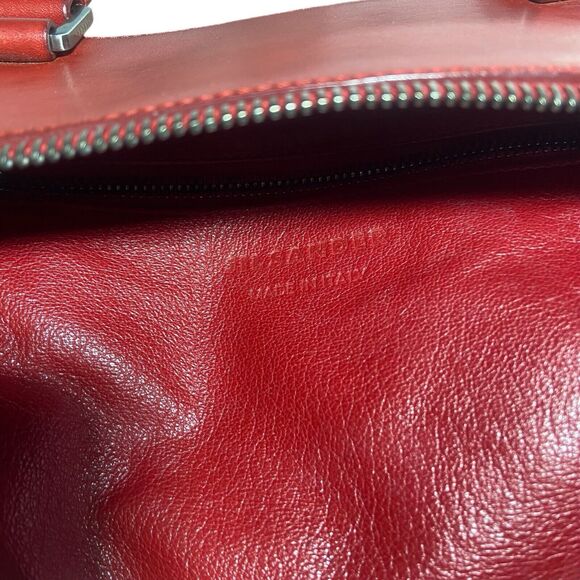 Jil Sander Shoulder Bag Red Leather & Canvas Tote Leather Lining w Keys No Lock - Picture 10 of 15